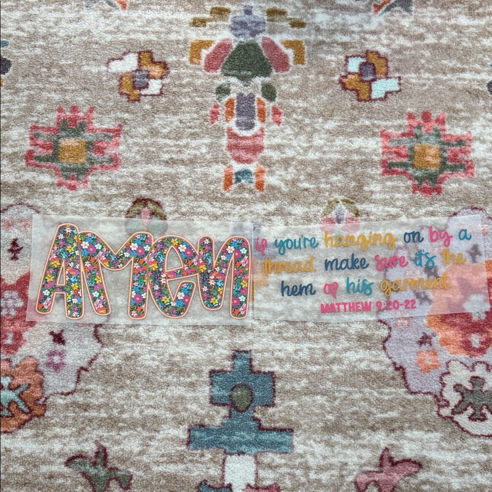 Colorful 'Amen' heat transfer